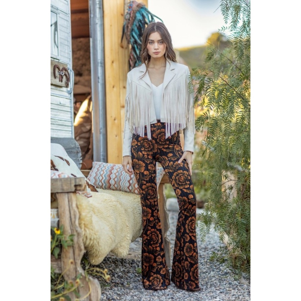 SOLD OUT Ivory Faux Leather Suede Fringe Cropped Western Boho Moto Jacket - Picture 3 of 7